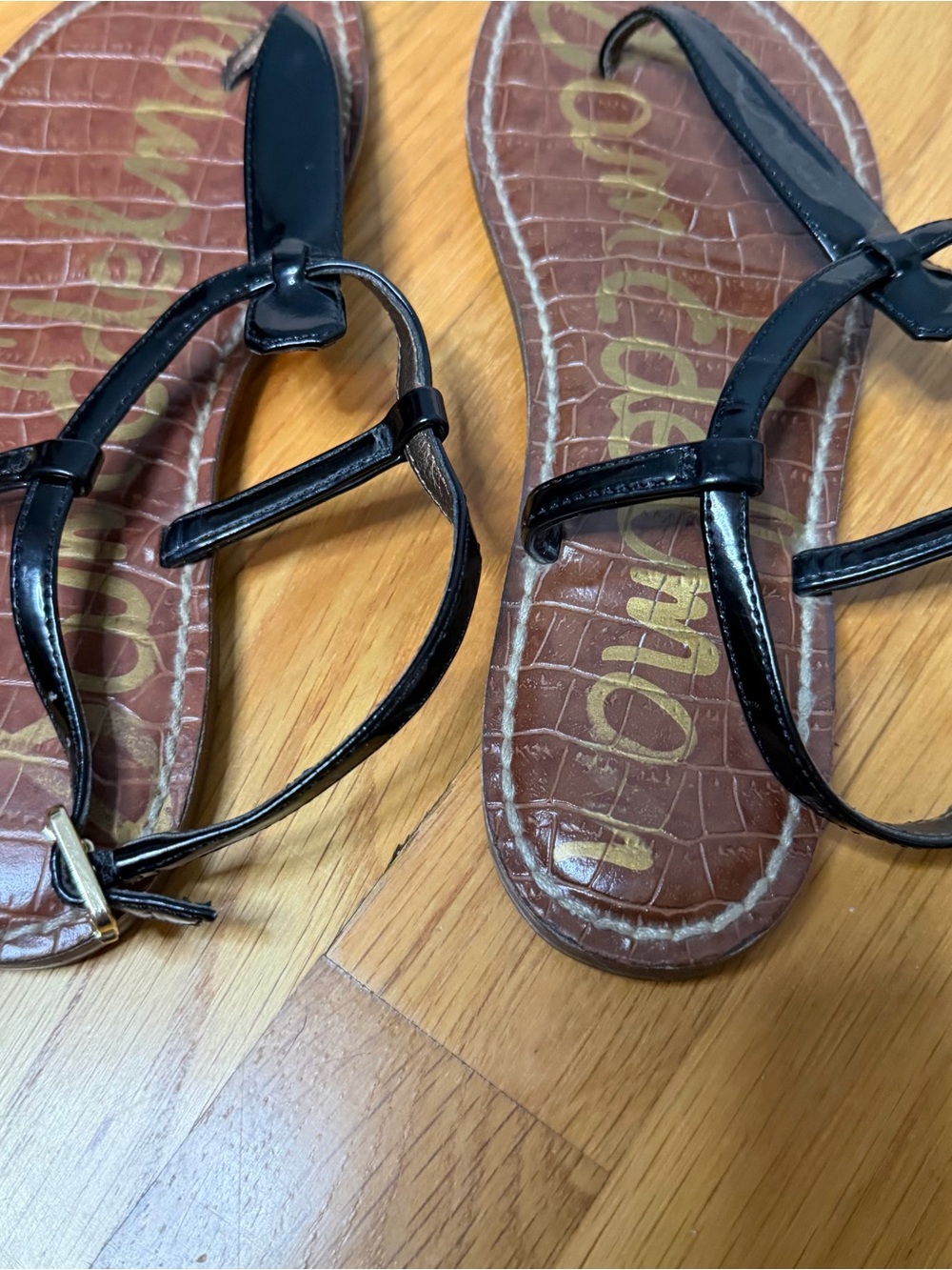 Sam Edelman Black Patent Brown Croc Gigi Flat Sandals Size 5.5 - Picture 11 of 15